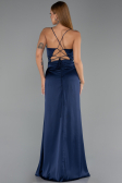 Long Navy Blue Satin Prom Gown ABU6427