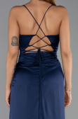 Long Navy Blue Satin Prom Gown ABU6427