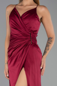 Long Cherry Colored Satin Prom Gown ABU6427
