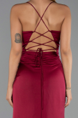 Long Cherry Colored Satin Prom Gown ABU6427