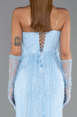 Long Light Blue Dantelle Plus Size Evening Gown ABU6280
