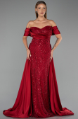 Long Burgundy Beaded Plus Size Evening Dress ABU6414