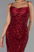 Long Burgundy Scaly Evening Dress ABU6308