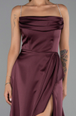 Long Plum Satin Prom Gown ABU6130