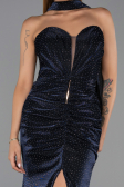 Long Navy Blue Beaded Evening Dress ABU6440