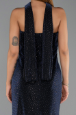 Long Navy Blue Beaded Evening Dress ABU6440