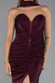 Long Cherry Colored Beaded Evening Dress ABU6440