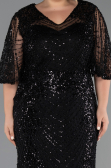 Long Black Beaded Plus Size Evening Dress ABU6389