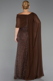 Long Brown Beaded Formal Plus Size Dress ABU5819