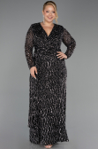 Long Black-Silver Scaly Plus Size Evening Gown ABU6488
