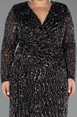 Long Black-Silver Scaly Plus Size Evening Gown ABU6488