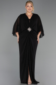 Long Black Chiffon Plus Size Evening Dress ABU6490
