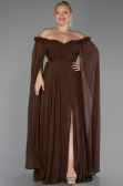 Long Brown Chiffon Plus Size Evening Dress ABU3464