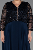 Long Navy Blue Chiffon Formal Plus Size Dress ABU6495