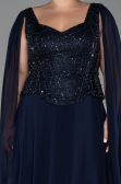 Long Navy Blue Chiffon Formal Plus Size Dress ABU6422