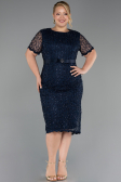 Midi Navy Blue Dantelle Plus Size Cocktail Dress ABK2673