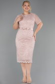 Midi Powder Color Dantelle Plus Size Cocktail Dress ABK2673