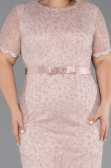 Midi Powder Color Dantelle Plus Size Cocktail Dress ABK2673