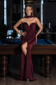 Long Cherry Colored Beaded Evening Dress ABU6440