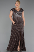 Long Brown Beaded Plus Size Engagement Dress ABU5444