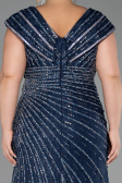 Long Navy Blue Beaded Plus Size Engagement Dress ABU5444