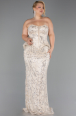 Long Beige Beaded Formal Plus Size Dress ABU6379