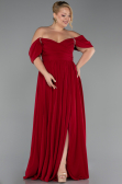 Burgundy Boat Neck Long Chiffon Plus Size Prom Dress ABU3738
