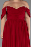 Burgundy Boat Neck Long Chiffon Plus Size Prom Dress ABU3738