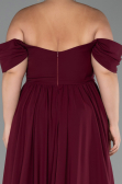 Cherry Colored Boat Neck Long Chiffon Plus Size Prom Dress ABU3738