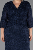 Long Navy Blue Beaded Plus Size Evening Gown ABU6501