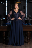 Long Navy Blue Chiffon Oversized Evening Dress ABU6434