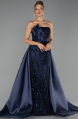 Long Navy Blue Beaded Evening Dress ABU5511