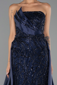 Long Navy Blue Beaded Evening Dress ABU5511