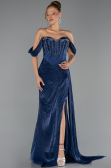 Long Navy Blue Chiffon Evening Dress ABU6496
