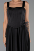 Long Black Satin Evening Dress ABU6527