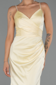Long Yellow Satin Prom Gown ABU6499