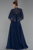 Long Navy Blue Chiffon Formal Plus Size Dress ABU6529