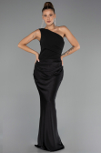 Long Black Satin Prom Gown ABU6331