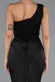 Long Black Satin Prom Gown ABU6331