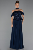 Long Navy Blue Chiffon Plus Size Evening Dress ABU6535