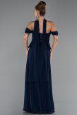 Long Navy Blue Chiffon Plus Size Evening Dress ABU6535