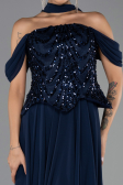 Long Navy Blue Chiffon Plus Size Evening Dress ABU6535