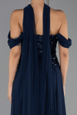 Long Navy Blue Chiffon Plus Size Evening Dress ABU6535