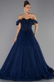 Long Navy Blue Dantelle Evening Dress ABU6536