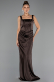 Long Brown Satin Formal Plus Size Dress ABU6543