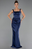 Long Navy Blue Satin Formal Plus Size Dress ABU6543