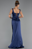 Long Navy Blue Satin Formal Plus Size Dress ABU6543