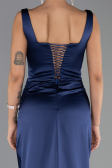 Long Navy Blue Satin Formal Plus Size Dress ABU6543