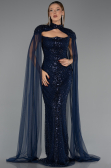 Long Navy Blue Beaded Evening Dress ABU6544