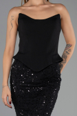 Long Black Scaly Evening Dress ABU6546